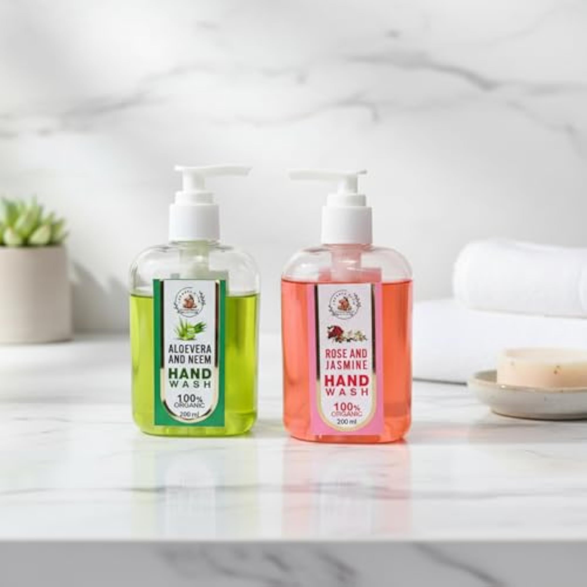 Organic Hand Wash Combo, Rose & Jasmine + Aloe Vera & Neem