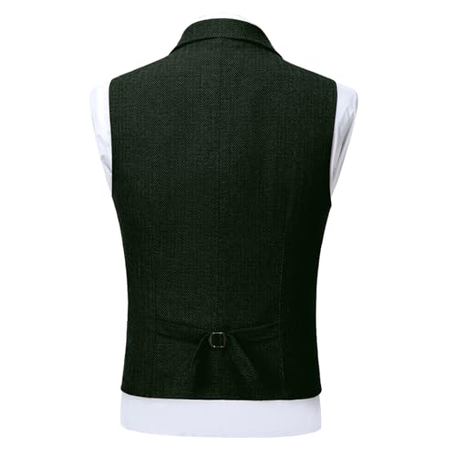 Mens Suit Vest Herringbone Wool Vintage Wedding Prom Waistcoat Groomsmen Formal Lapel Collar Tuxedo Vest with Pockets3