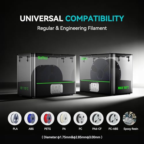 Image of SUNLU Official 3D Printer Filament Dryer E2, 110℃ Max Temperature, 500W PTC Heater, Dry and Anneal 2-in-1, Dual-Chamber, Designed for Engineering Filaments, PC PA-CF FR-ABS Filament Dryer Box (Black)