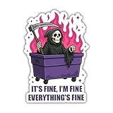 VOTANTA I'm Fine It's Fine Everything is Fine Sticker, Funny Skeleton Dumpster Fire Stickers, Adult Humor Decal, Mental Health Motivational Gifts Decoration for Laptops, Phones, Water Bottles, Car