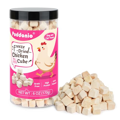 Puddonio Freeze Dried Cats & Dogs Raw Treats, All Natural Single Ingredient Chicken Breast, High Protein Healthy Pet Training Treats or Food Topper, 6 oz