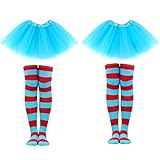 4 Pcs Tutu Costume Set Including 3 Layered Classic Tutu Skirt Red Blue Striped Socks for School Classroom Reading Activities (Style2)