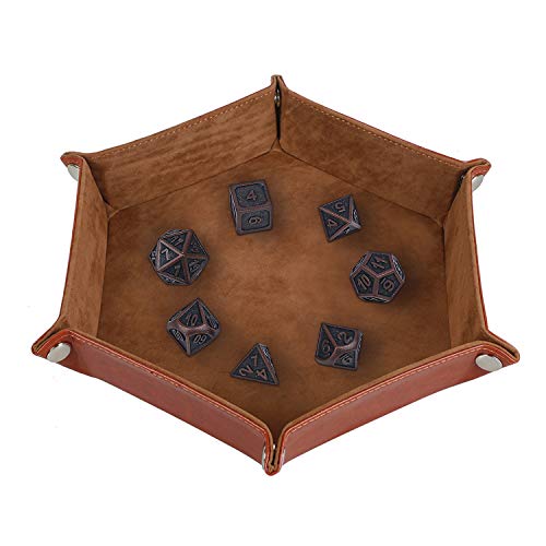 STYLIFING Metal Dice Set Polyhedral DND Role Playing Game Dice Set with Storage Bag for RPG Dungeons and Dragons D&D Math Teaching Tabletop Games (Burnished Bronze)
