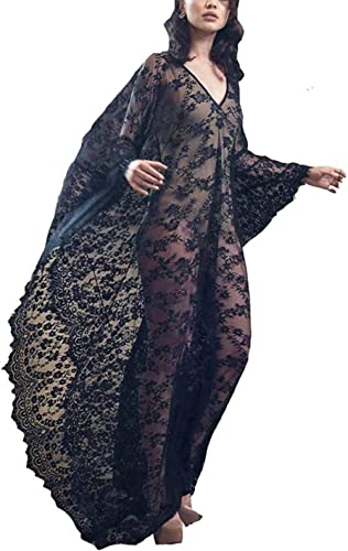 Women Oversize Lace Cover Up And Long Loose Kaftan Dress(Lace Black, One Size) #TOP13