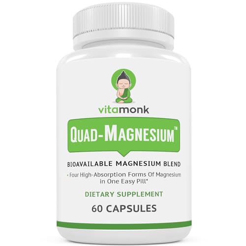 Quad Magnesium Blend by Vitamonk - with Magnesium Orotate, Glycinate Chelate, Magnesium Taurate and Di- Magnesium Malate - High Absorption Magnesium Complex for Sleep, Heart, and Mood