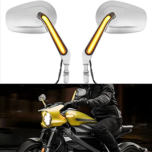 Miroir de moto Baceyong 2 avec clignotants LED, rétroviseur de moto réglable en aluminium argenté HD
