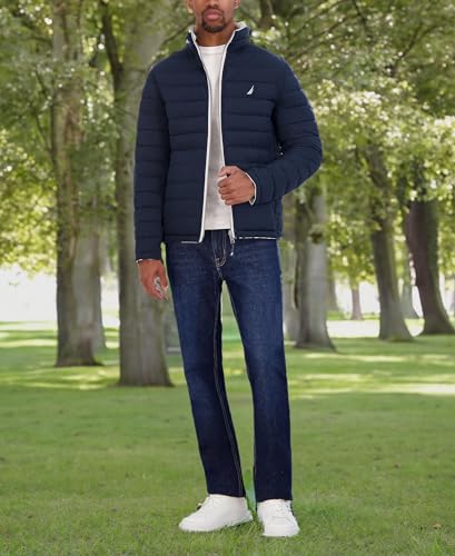 Image of Nautica Men's Reversible Quilted Puffer Jacket -Midweight Mechanical Stretch Winter Coat