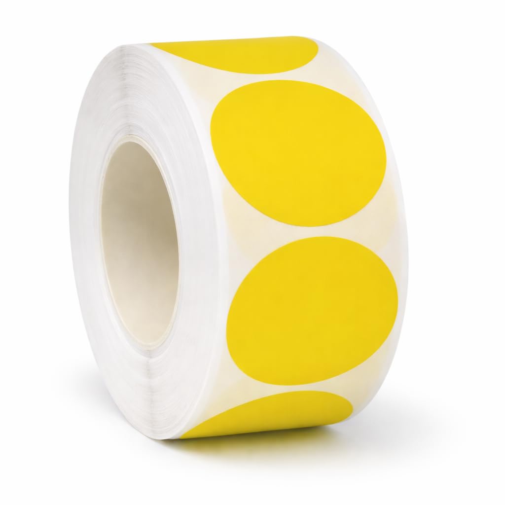 Yellow Round Stickers, 25mm Circle Sticky Dots Labels on a Roll, 500 Pack Waterproof Removable Coloured Stickers, Vinyl Sticker Dots for Colour Coding, Labelling & Floor Marking