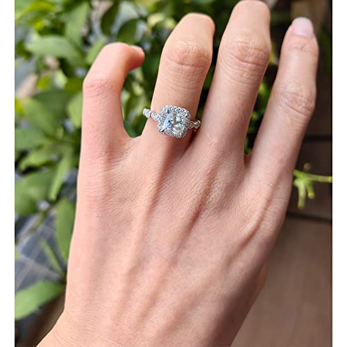 Doveggs Moissanite Engagement Rings For Women 2Carat Center 7X7Mm Ghi Color Princess Astro Cut Moissanite Halo Lab Created Diamond Moissanite Ring With Accents 14K Gold Quality Sterling Silver(7.5) #TOP2