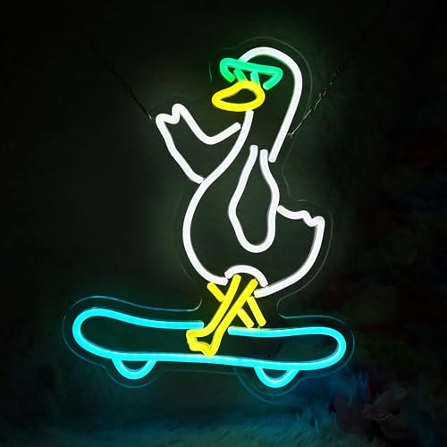 Image of Duck Skateboarding Neon Sign With Sunglasses - LED Light for Wall Decor, Bar, Man Cave, Game Room - Dimmable Skateboarder Wall Art 12.6 inch15.4 inch