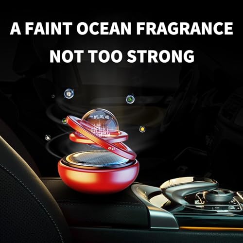 Image of Solar Crystal Double Ring Car Air Freshener, Auto Rotating Aromatherapy Diffuser, Dashboard Decoration, Solar Powered, Black