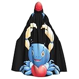 YYHHAOFA Capa con capucha para adultos con estampado de cangrejo sosteniendo un corazón para Halloween, decoración de fiestas, cosplay, disfraces de escenario