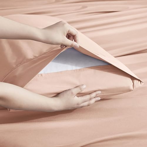 Image of Nestl Extra Deep Cal King Sheet Set - 6 Piece Breathable & Cooling Sheets - Hotel Luxury Bedding Set w /18-24 Inch Deep Pockets - Easy & Secure Fit - Super Soft, Wrinkle Free & Comfy - Peach Beige