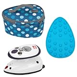 SEMPLIX SEMLIX Prym Mini-Bügeleisen Bundle – Kompaktes Set mit Mini-Dampfbügeleisen, Silikonablage & Reisebügeleisentasche,ideal für Nähen & Quilten, Design Polka Dots (Petrol)