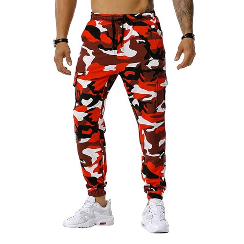 Legou Men's Camouflage Sweatpants Outdoor Sports Tethered Pants Red M