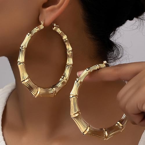 Bamboo Earrings Large Gold Bamboo Hoop Earrings 80s 90s Earring African Jewelry for Women Gifts Party Hip Hop Jewelry2