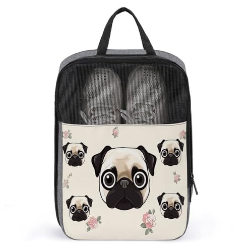Line Pug Shoe Bags for Travel Water-Resistant Shoes Pouch with Handle Fashion Shoe Organizer with Zipper Closure Portable Sneaker Carrier for Men & Women Daily Use