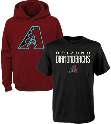 Outerstuff MLB Kids Youth 8-20 Team Color Polyester Performance Primary Logo Pullover Hoodie Sweatshirt and T-Shirt 2 Pack Combo Set - Arizona Diamondbacks Large (14-16)
