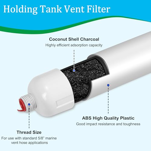 Image of Marine Holding Tank Vent Filter, 5 /8 inch Holding Tank Vent Filter, Compatible with Dometic ECO DVF Sealand SaniGuard, Fits Original Mounting Brackets, Highly Adsorbent Coconut Shell Carbon