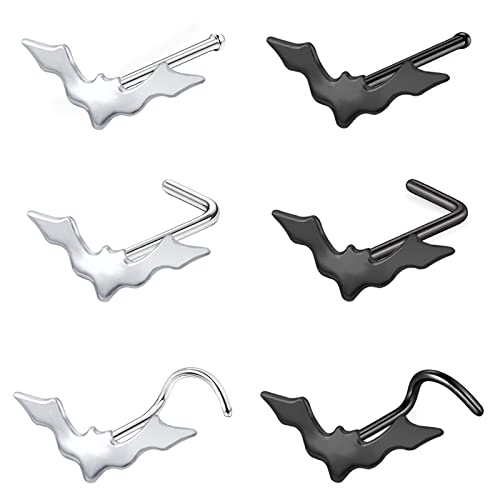 BodyAce Bat Septum Nose Ring Hoops, Surgical Steel Tragus Cartilage Earring Lip Studs, Belly Button Rings Conch Bar Industrial Earrings Labret Jewelry (F:6pcs Nose Studs Rings)