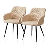 TUKAILAI Esszimmerstühle aus Kunstleder mit gepolstertem Sitz, Armen, Rückenlehne, Wohnzimmer, Esszimmer, Küche, Schlafzimmer, Empfang, Diamant-Design, Cremefarben, 2 Stück