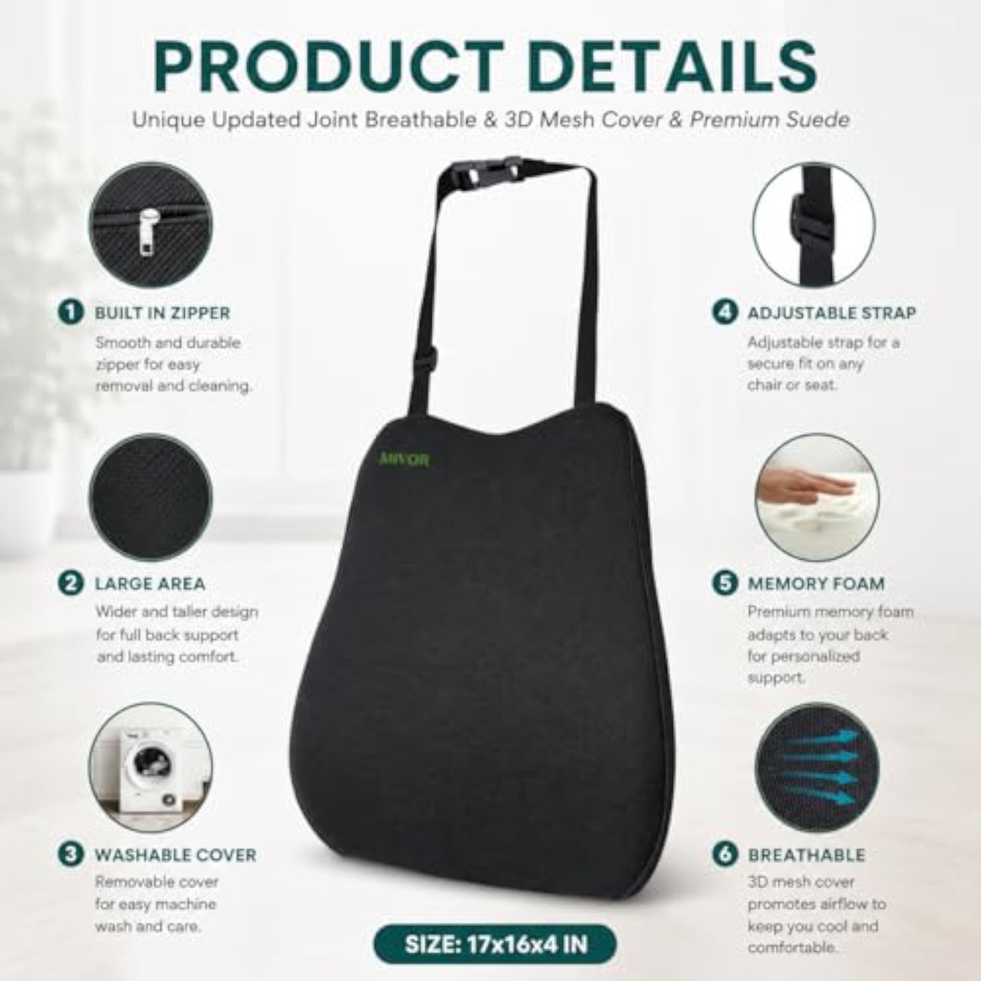 Memory Foam Car Backrest Cushion & Lumbar Support
