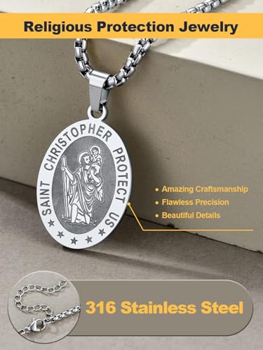Image of U7 Saint Michael Necklace for Men,Stainless Steel /18K Gold Plated St Michael Archangel /Saint Benedict /Saint Christopher Pendant Amulet Necklace for Men Women