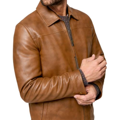 Image of Isaac & David Chicago Men's New Black /Brown Lambskin Leather Classic Open Bottom Jacket Motorcycle Vintage Racing Jacket
