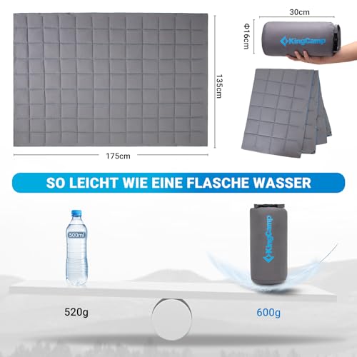 KingCamp Leichte Campingdecke, multifunktionale und warme Steppdecke mit Druckknopf, wasserabweisend, für Rucksack, Reisen, Flugzeug, Wandern, Picknick