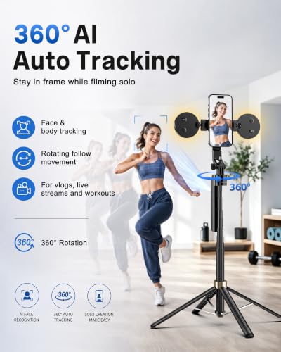 Image of UBeesize 70 inch Auto Face Tracking Phone Tripod for iPhone & Camera with Light