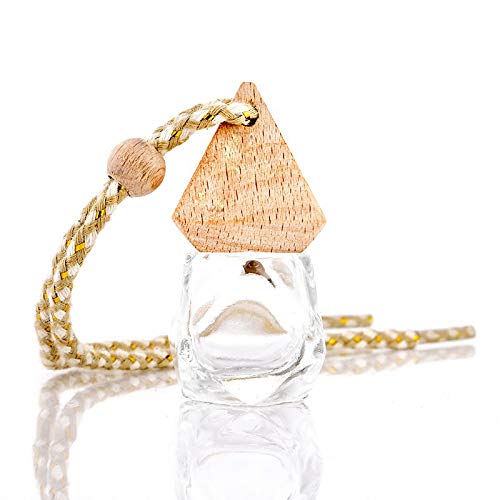 4 Pack,6Ml(1/5 Fl Oz) Refillable Car Essential Oil Diffuser,Empty Car Air Freshener Pendant Perfume Aromatherapy Vials-Clear Glass Bottle With Wooden Caps & Hanging String-Free 1 Funnel&Dropper #TOP1