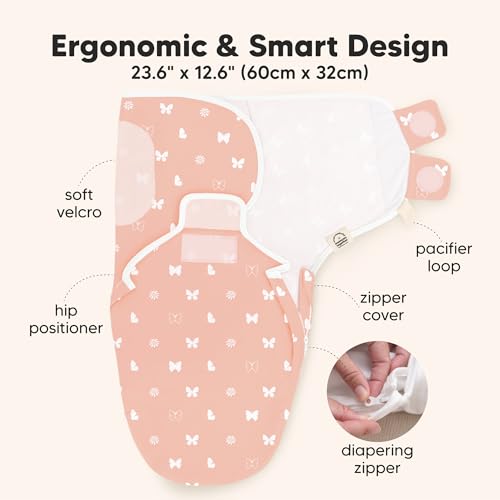 Image of Baby Swaddle Sleep Sacks with Zipper - 3-Pack Swaddles for Newborns 3-6 Months, Infant, Baby Girls, Boys, Soft & Durable Newborn Sleep Sack, Easy Diaper Change Swaddling Blanket (Butterflies, L)
