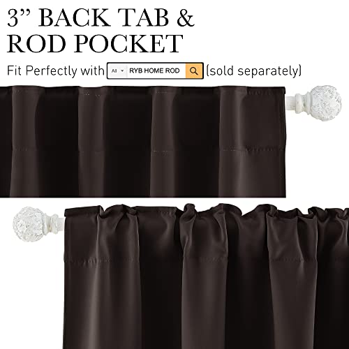 Image of RYB HOME Blackout Curtains for Cafe /Kitchen, Machine Washable Black Out Drapes for Living Room /Nursery /Cottage /Home Office Decor, Wide 42 x Long 72, Brown, 2 Panels