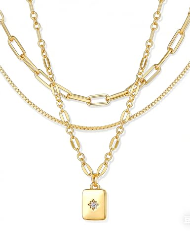 YEEZII 14K Gold Plated Layered Necklaces for Women...