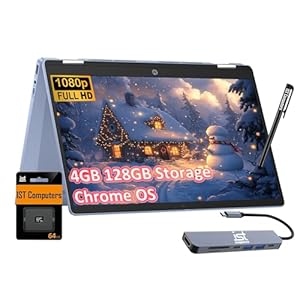 HP Chromebook X360 14b 2-in-1 Laptop (14″ FHD Touchscreen, Intel N100, 4GB RAM, 128GB Storage (64GB eMMC + 64GB SD Card)) Home & Student, Long Battery Life, Wi-Fi 6, Webcam, IST Pen & HUB, Chrome OS