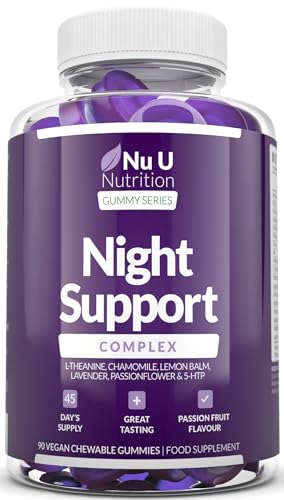 Sleep Gummies for Adults - 90 Vegan Melatonin Precursor Gummies - High Strength Griffonia Simplicifolia, L-Theanine, Lavender, Lemon Balm & Chamomile - Passionfruit Flavour - Nu U Nutrition