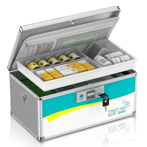 Image of Glosen Medicine Lock Box,locking medicine box, Security Lock Boxes【Extra Large 16inch 16 x 9.25 x 7.5 Inch with removable storage pocket】 lock box, First Aid Key Safe Box for Medication