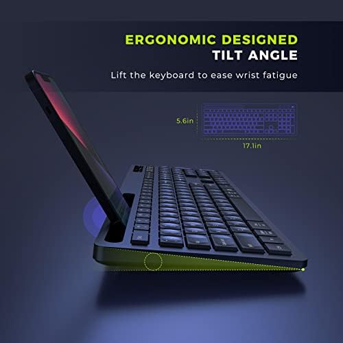 Dual Mode(2.4G + BT4.0) Wireless Bluetooth Keyboard Compatible for Mac OS & Windows, Multi - Device Cordless Keyboard QWERTY Layout Connect Up to 3 Devices for Computer, Tablet, iPhone, PC, Black