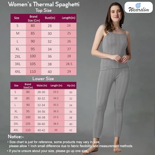 Image of Wearslim Women's Cotton Quilted Winter Lightweight Thermal Underwear, Long Johns Bottom and Spaghetti Set with Fleece Lined Soft Warmer