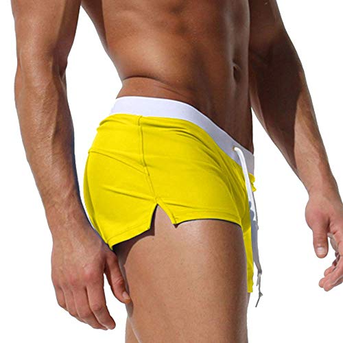 Tonlen Mens Swimwear Short Swim Trunks With Zipper Pocket, Yellow #2, Us L_Asia Tag Xl,Waist:31.5"-35.5" #TOP2