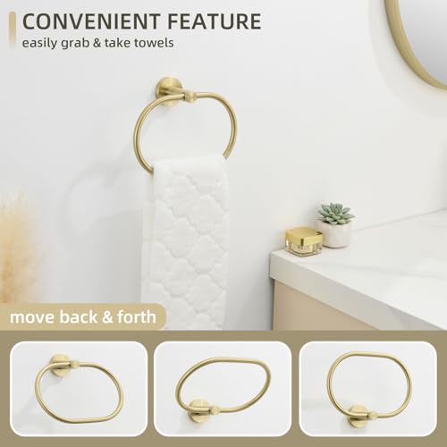 Image of Angle Simple Towel Ring for Bathroom, SUS304 Stainless Steel Swivel Oval Hand Towel Ring Rack for Wall, Brushed Gold