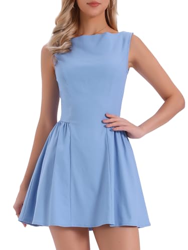 Allegra K Sleeveless Mini Dress for Women Boat Neck 2025 A Line Office Work  Dresses X-Small Blue at Amazon Women's Clothing store