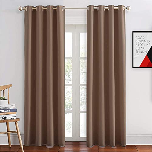 Image of JUPON 100% Silk Blackout Curtain Thermal Insulated Room Darkening 350GSM Living Room Curtain, Pack of 2 Piece (W 54 inch X 84 inch L - Mocha)