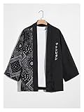 Longitud: regular KMPVQ Hombres japonés Carta Cardigan Bufanda impresión Empalme Kimono anacardo Trend Flores Flores Media Manga Camisa (Color : Negro, Tamaño : XXL+)