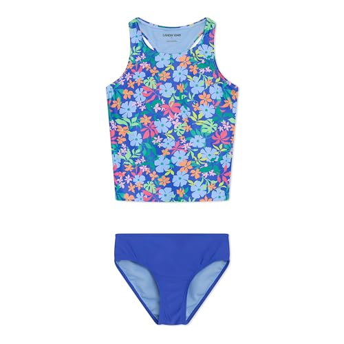 Image of Lands' End Girls' UPF 50+ Swim Bikini Bottom and Racerback Tankini Set