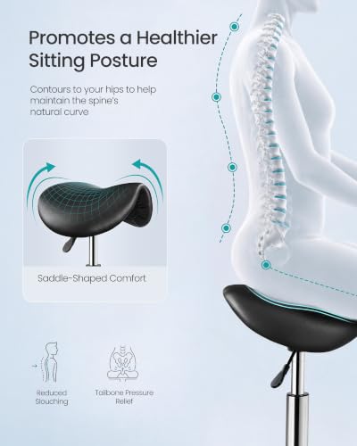 Image of SONGMICS Ergonomic Saddle Stool with Wheels