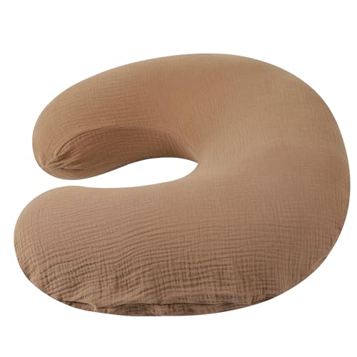 Image of Onacosht Muslin Nursing Pillow Cover Soft 100% Cotton Feeding Pillow Slipcover Fits Standard Infant Nursing Pillow for Baby Girl and Boy, Brown