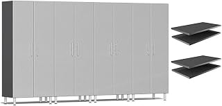 Ulti-Mate UG22644S 4-Piece Tall Garage Cabinet Kit and 2-Shelf Bundle in Stardust Silver Metallic, Silver, Grey