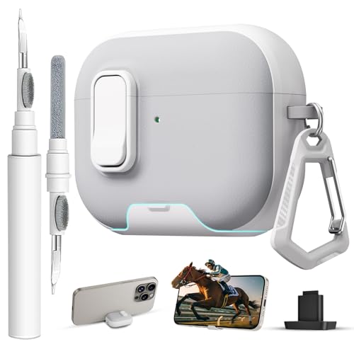 Image of for AirPods Pro 3 Case with Lock,TPU Leather Texture Durability Anti-Lost & Shockproof Protective Cover Accessories with Cleaning Kit in Keychain for Apple iPod Pro 3rd Generation 2025(White /Grey)