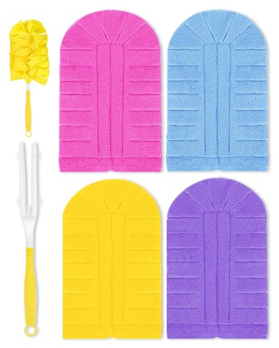 Image of KEEPOW 4+1 Pcs Pads Compatible with Swiffer Reusable Pads with Handle Set | Reusable Fleece Duster Kit With Handle, Washable Pads For Efficient Home Cleaning And Multi-Surface Dust Removal